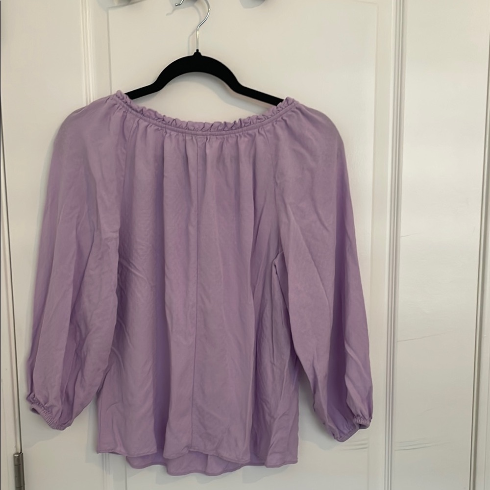 LOFT Purple Ruffled 3/4 Sleeve Blouse - Picture 3 of 3